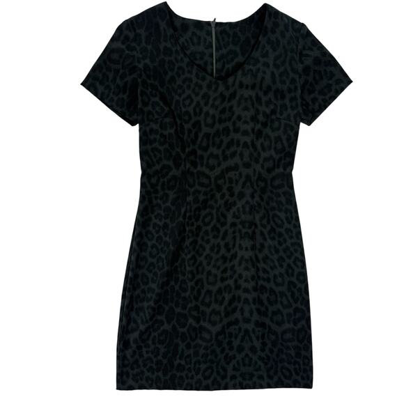 Women’s Leopard Print Short Sleeve Bodycon Dress Gray Green Size 2 - Picture 4 of 9
